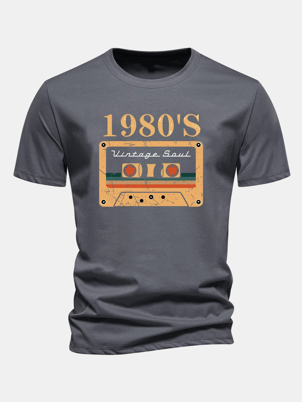 Regular Fit 1980's Cassette Tape Print Cotton T-Shirt