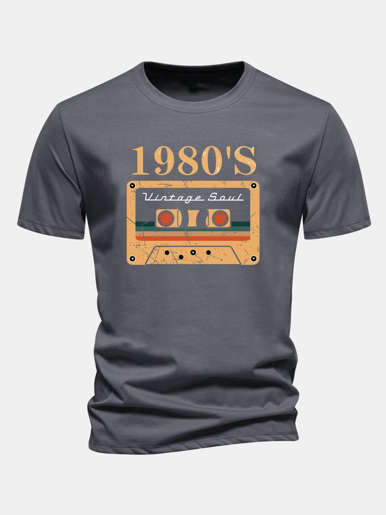 Regular Fit 1980's Cassette Tape Print Cotton T-Shirt