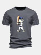 Regular Fit Baseball Rabbit Print Cotton T-Shirt