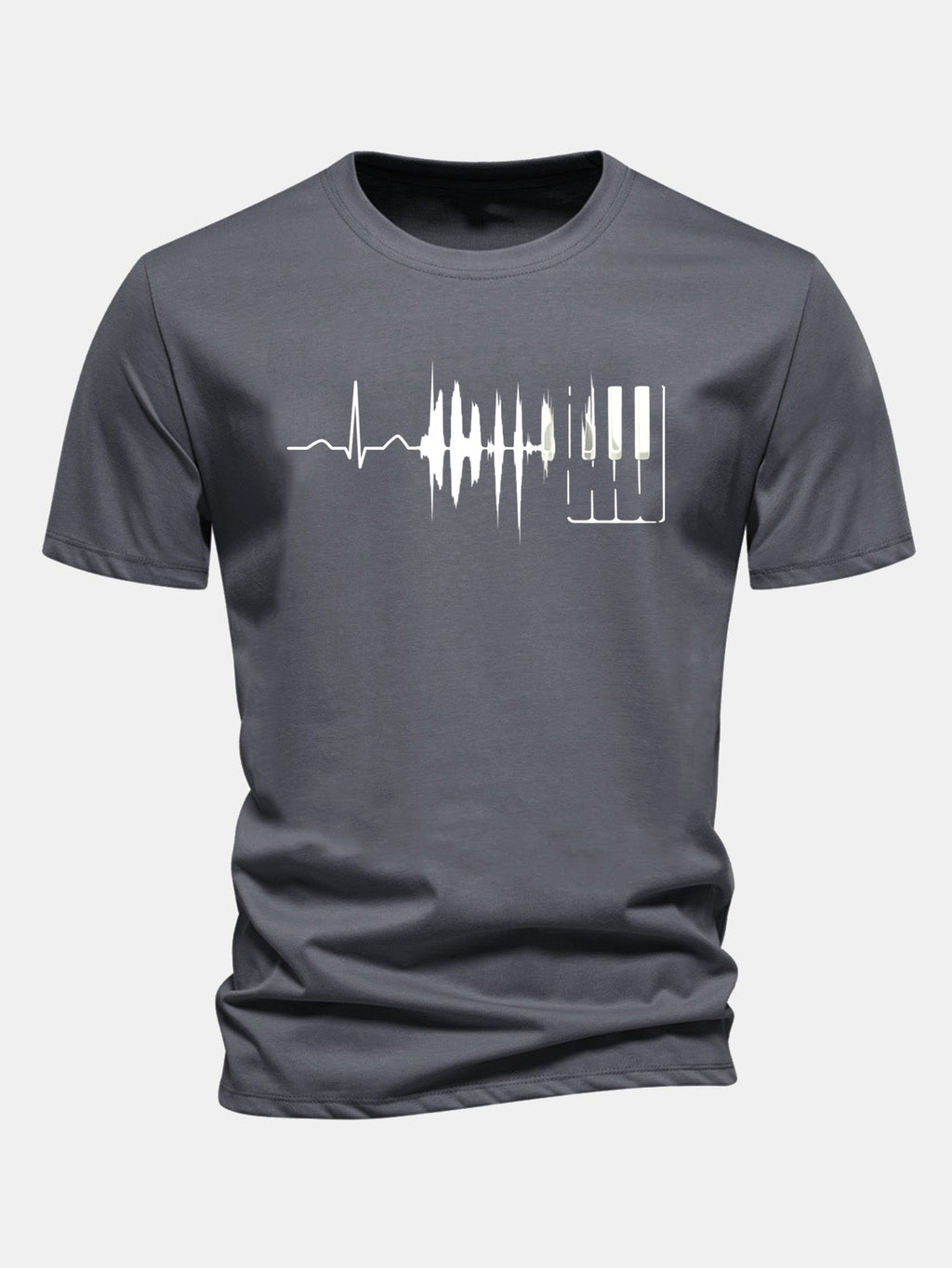 Regular Fit Keyboard Heartbeat Print Cotton T-Shirt
