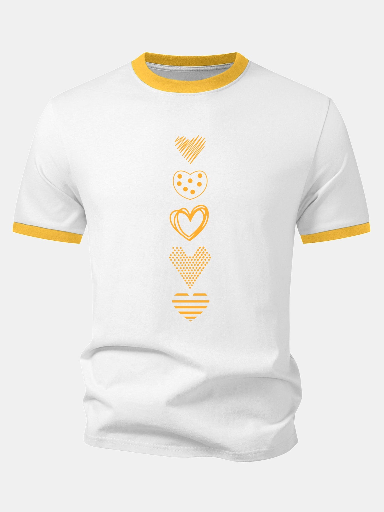 Heart Print Contrast Ringer T-Shirt