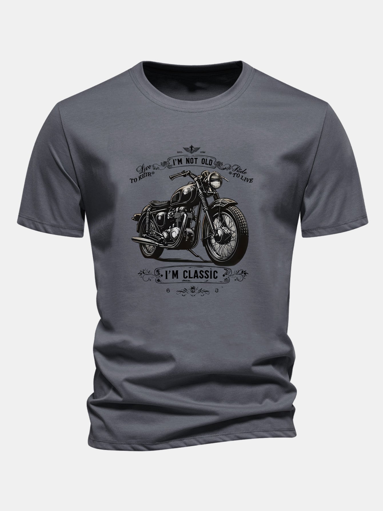 Regular Fit Classic Motorcycle Print Cotton T-Shirt