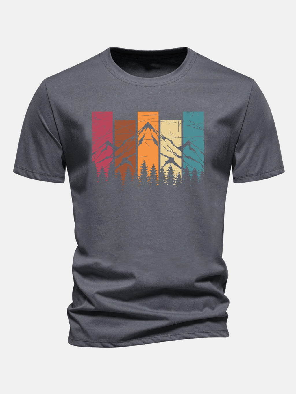 Regular Fit Colorful Mountain Print Cotton T-Shirt