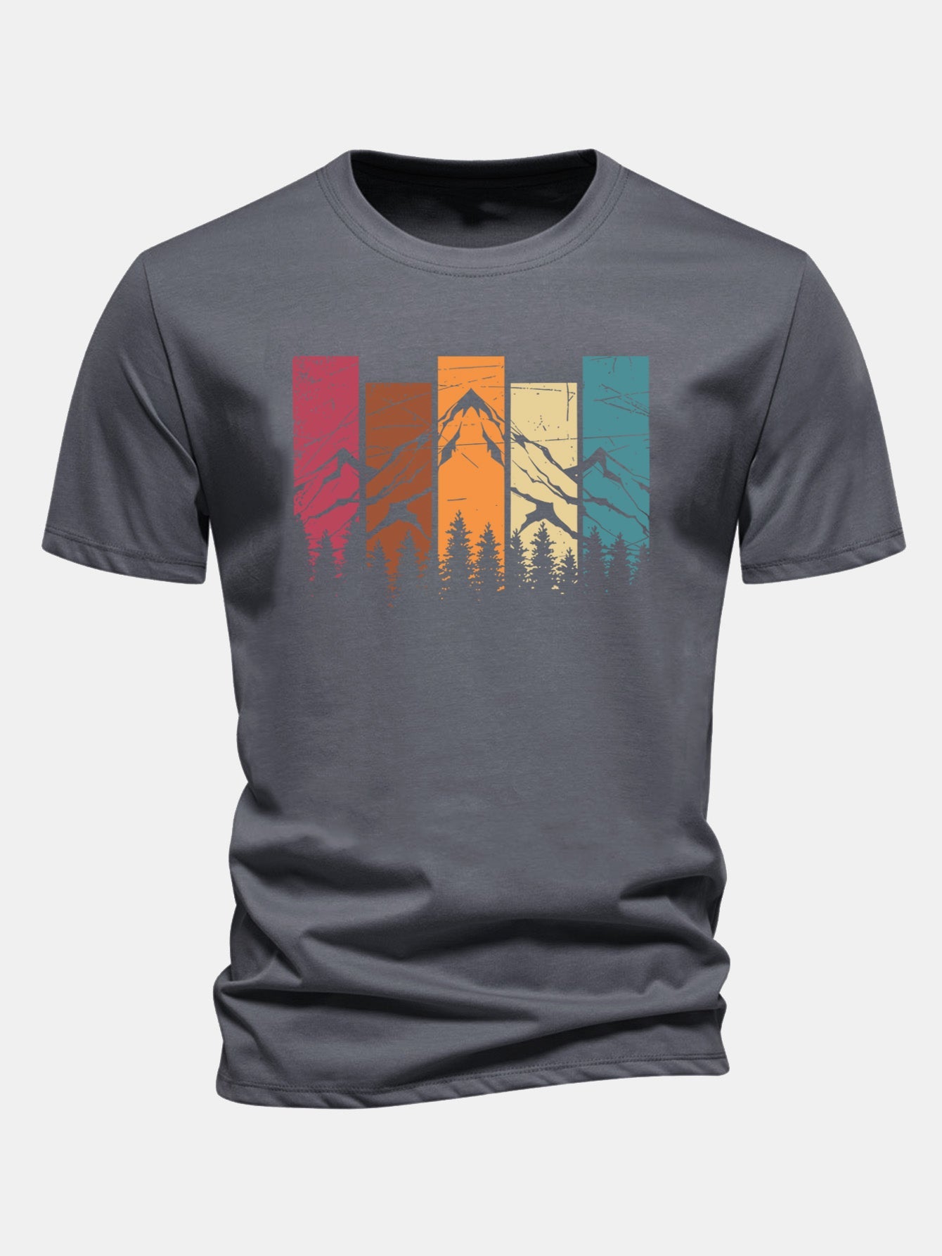 Regular Fit Colorful Mountain Print Cotton T-Shirt