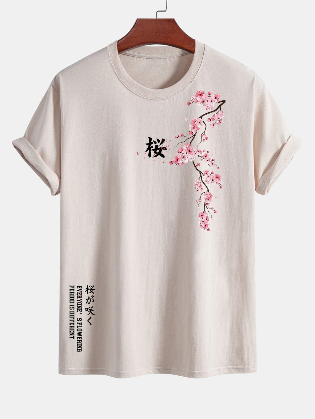 Regular Fit Cherry Blossoms Print Cotton T-Shirt