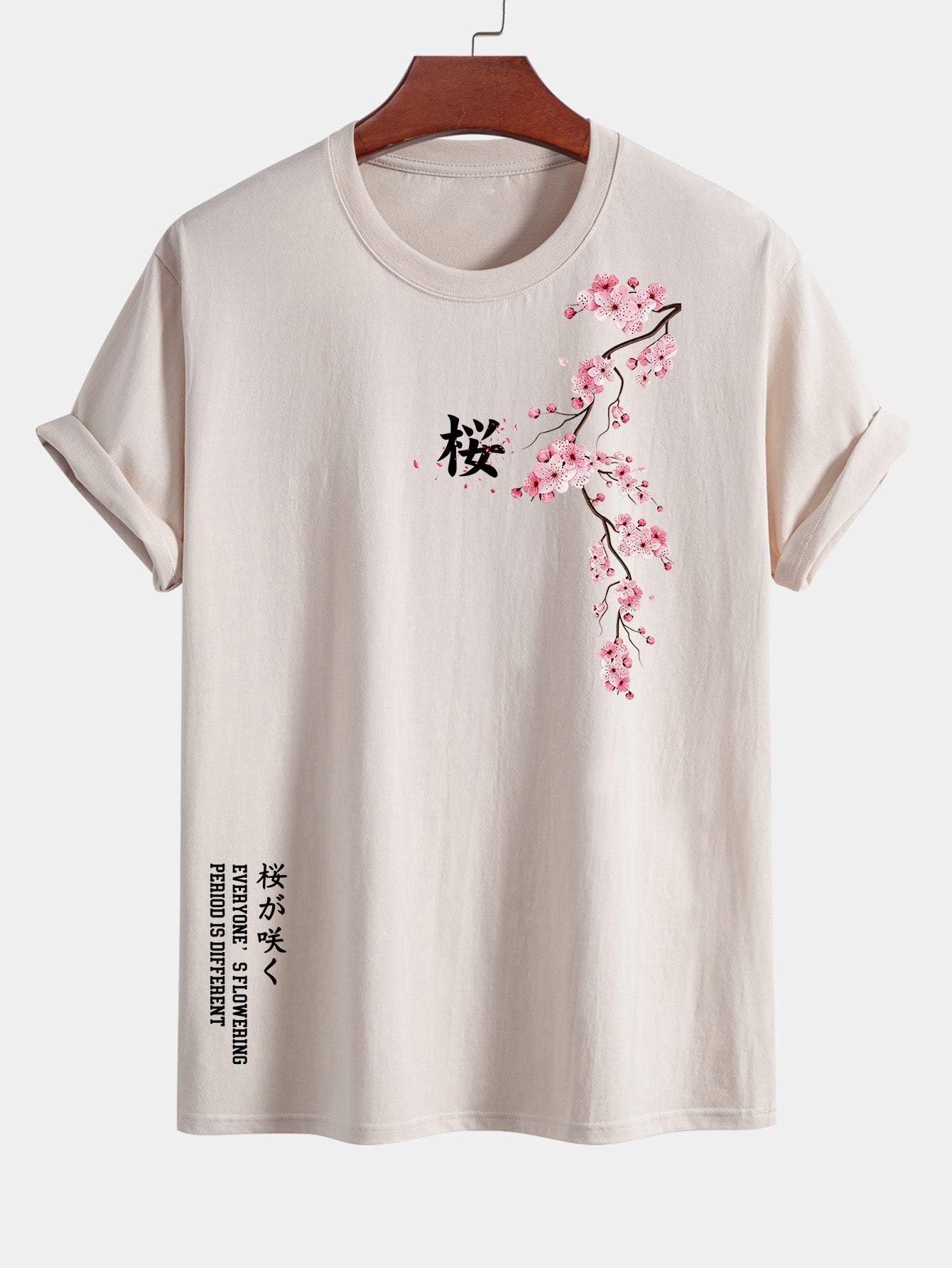 Regular Fit Cherry Blossoms Print Cotton T-Shirt