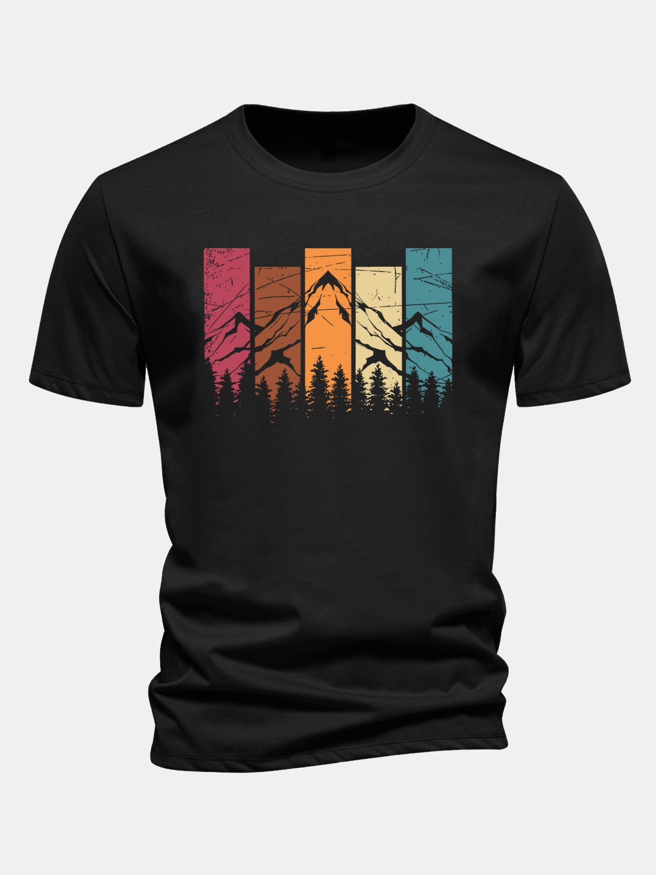 Regular Fit Colorful Mountain Print Cotton T-Shirt