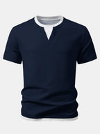 2 In 1 Ribbed Notched Collar T-Shirt & Ribbed 7" Shorts
