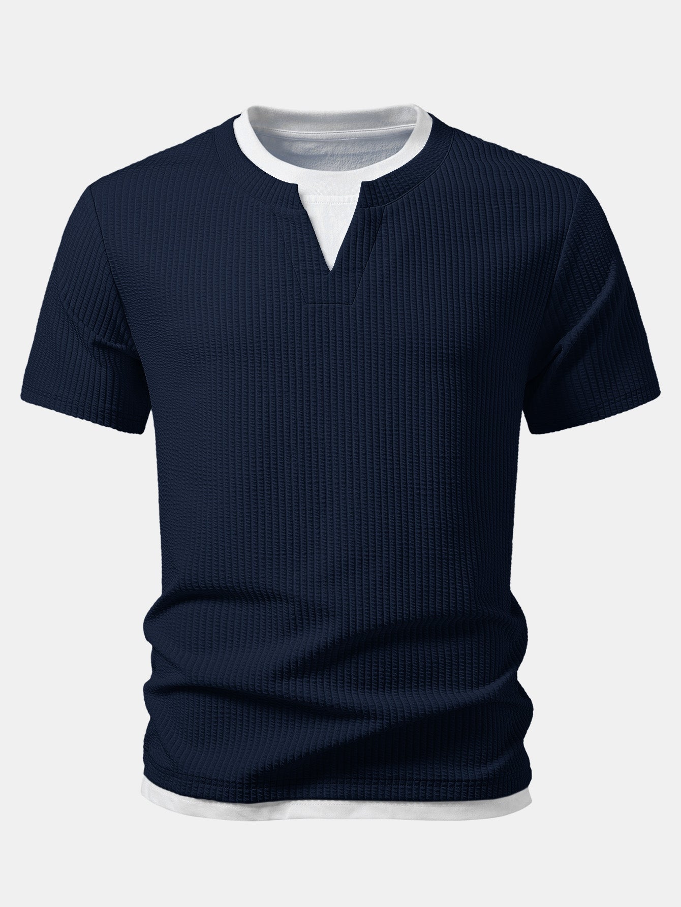 2 In 1 Ribbed Notched Collar T-Shirt & Ribbed 7" Shorts