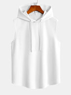 Curved Hem Sleeveless Hooded Tank Top