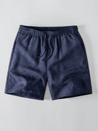 Linen Look Stand Collar Shirt & Drawstring 7" Shorts
