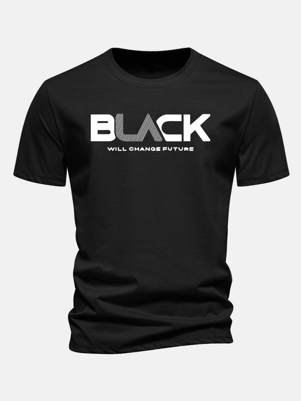 Regular Fit Black Print Cotton T-Shirt