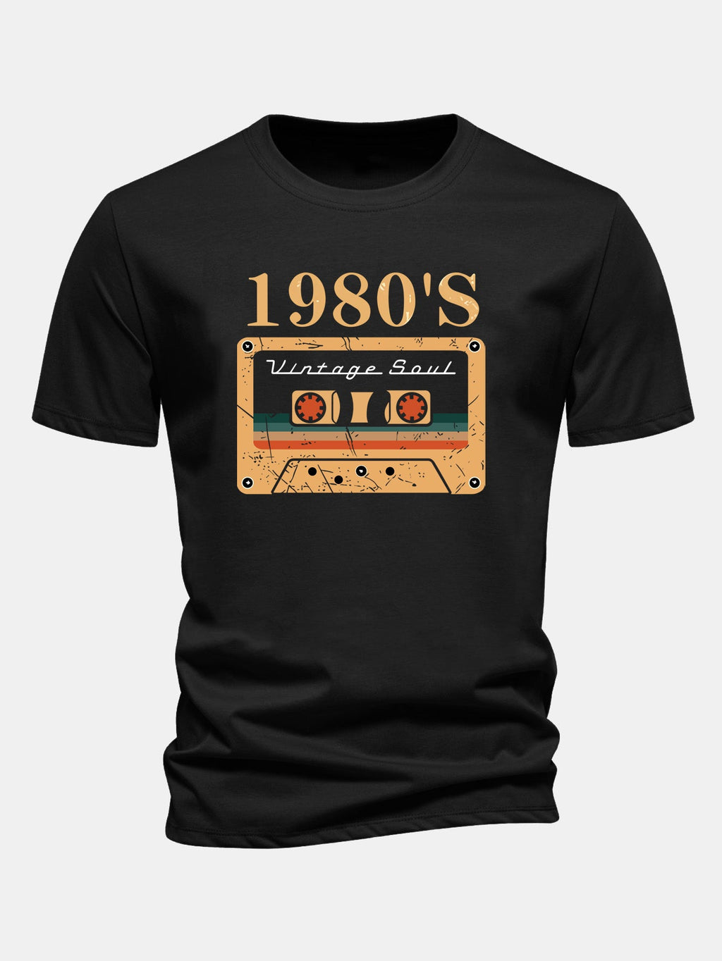 Regular Fit 1980's Cassette Tape Print Cotton T-Shirt