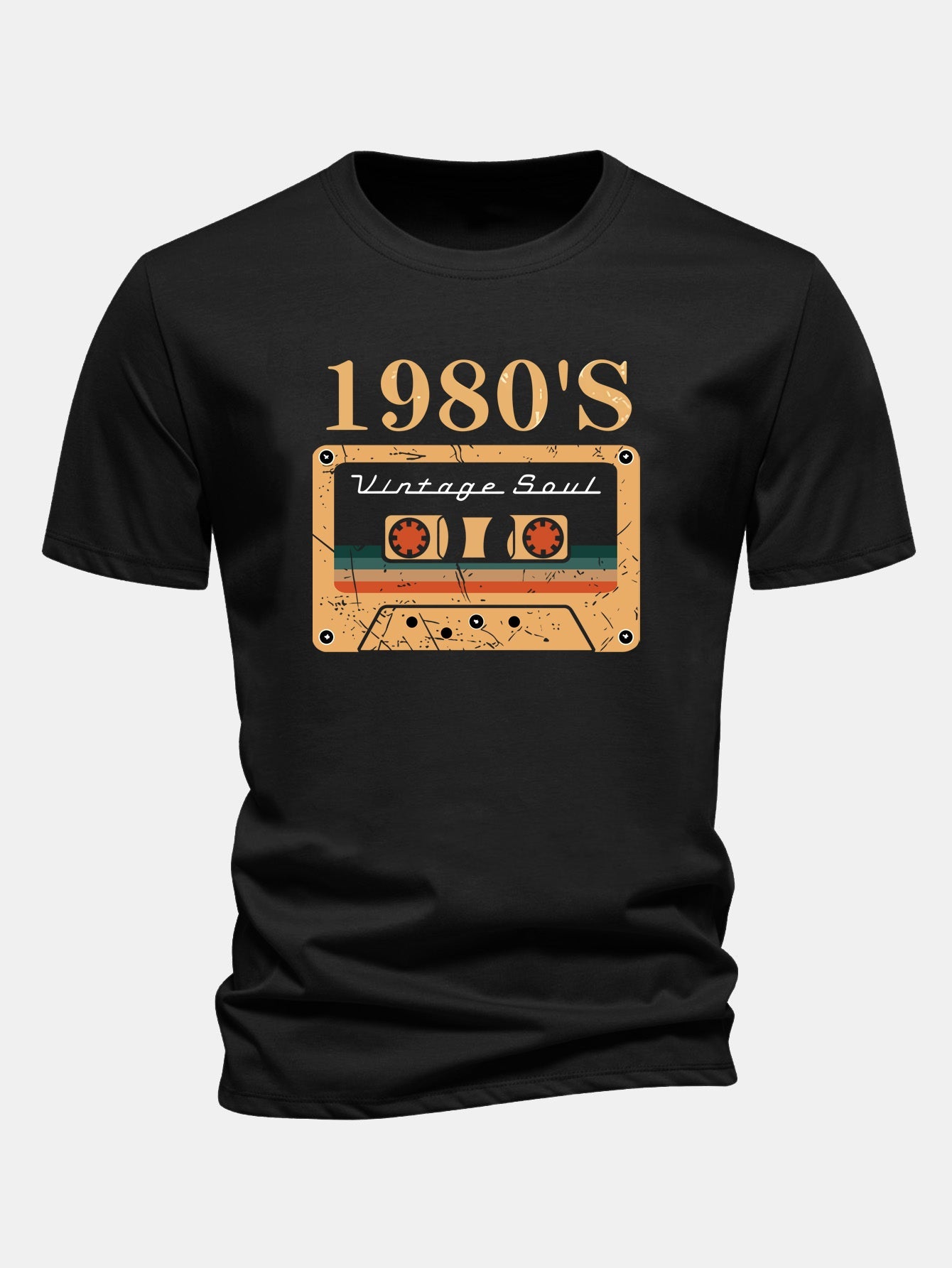 Regular Fit 1980's Cassette Tape Print Cotton T-Shirt
