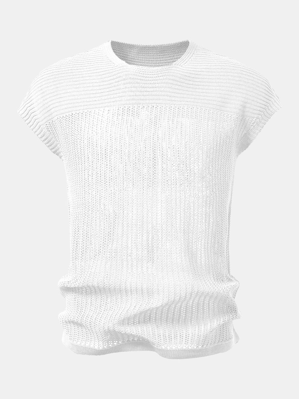 Open Knit Cap Sleeve Mesh Sweater T-Shirt