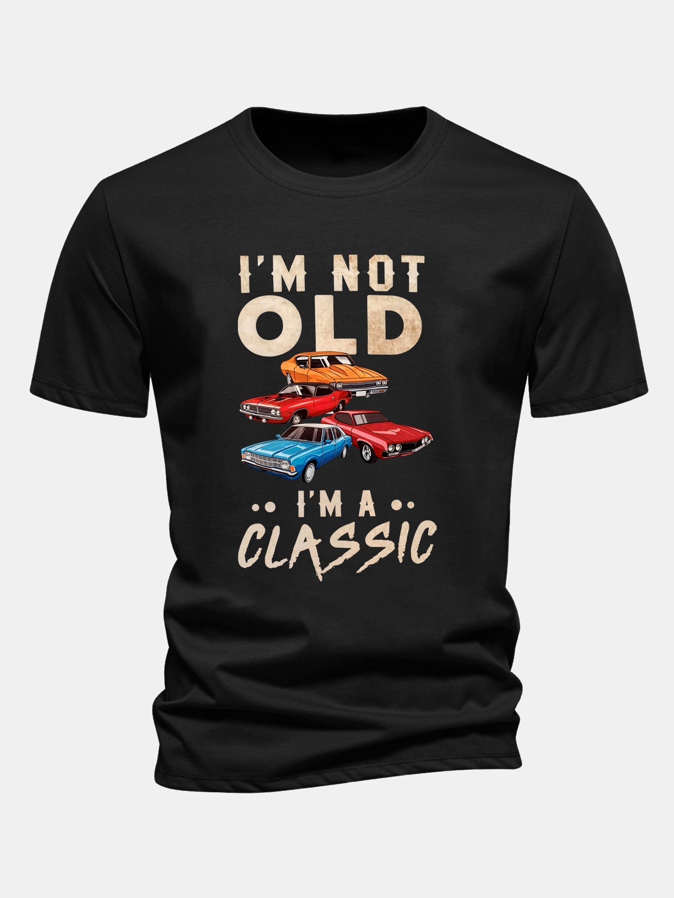 Regular Fit Vintage Car Print Cotton T-Shirt