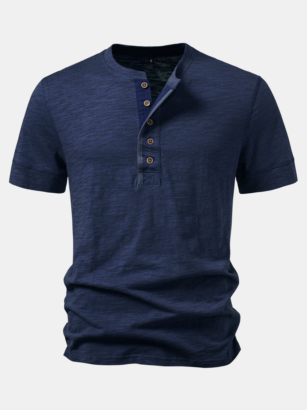 Textured Cotton Henry Collar T-Shirt
