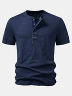 Textured Cotton Henry Collar T-Shirt