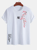 Regular Fit Cherry Blossoms Print Cotton T-Shirt