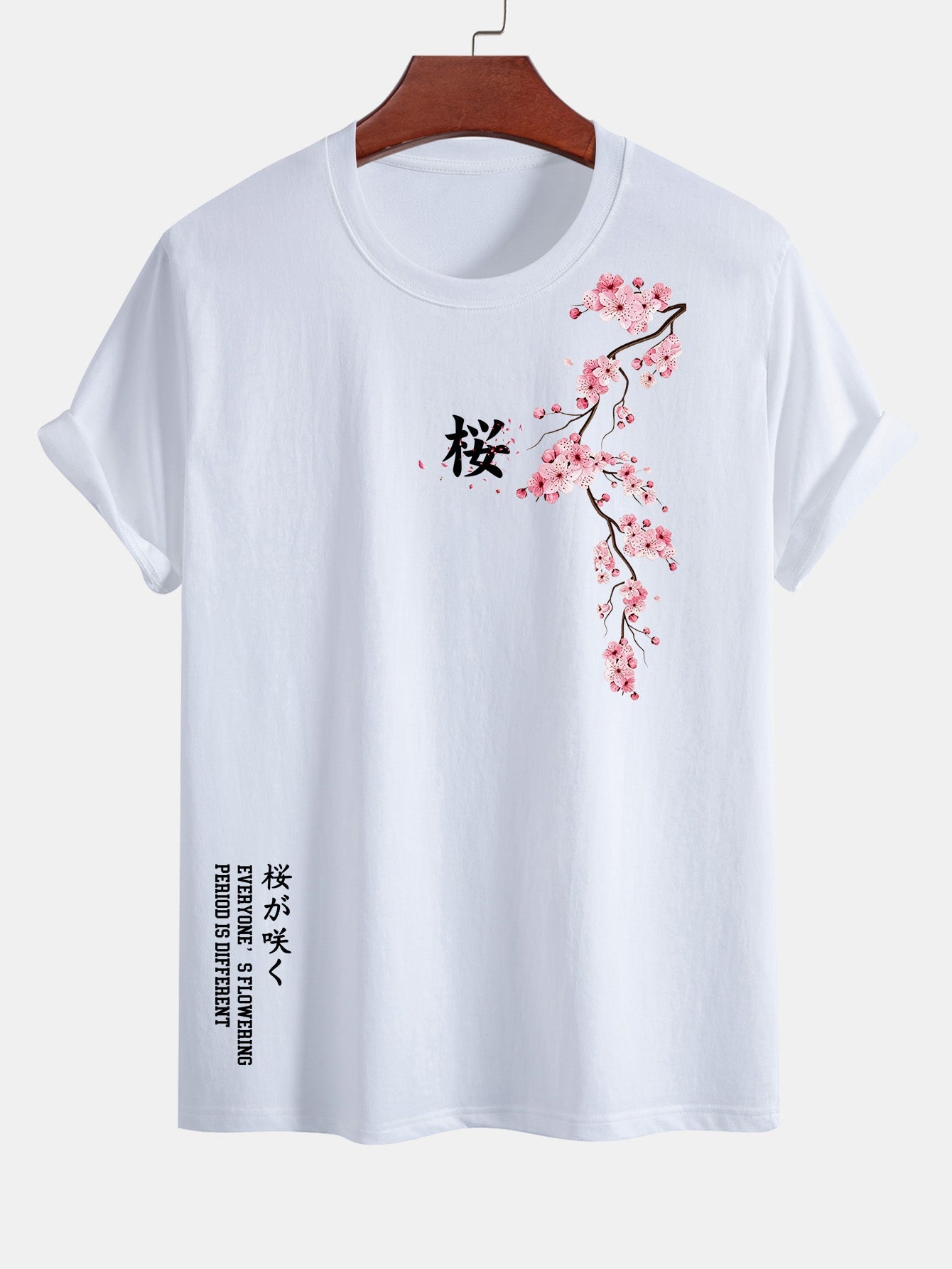 Regular Fit Cherry Blossoms Print Cotton T-Shirt