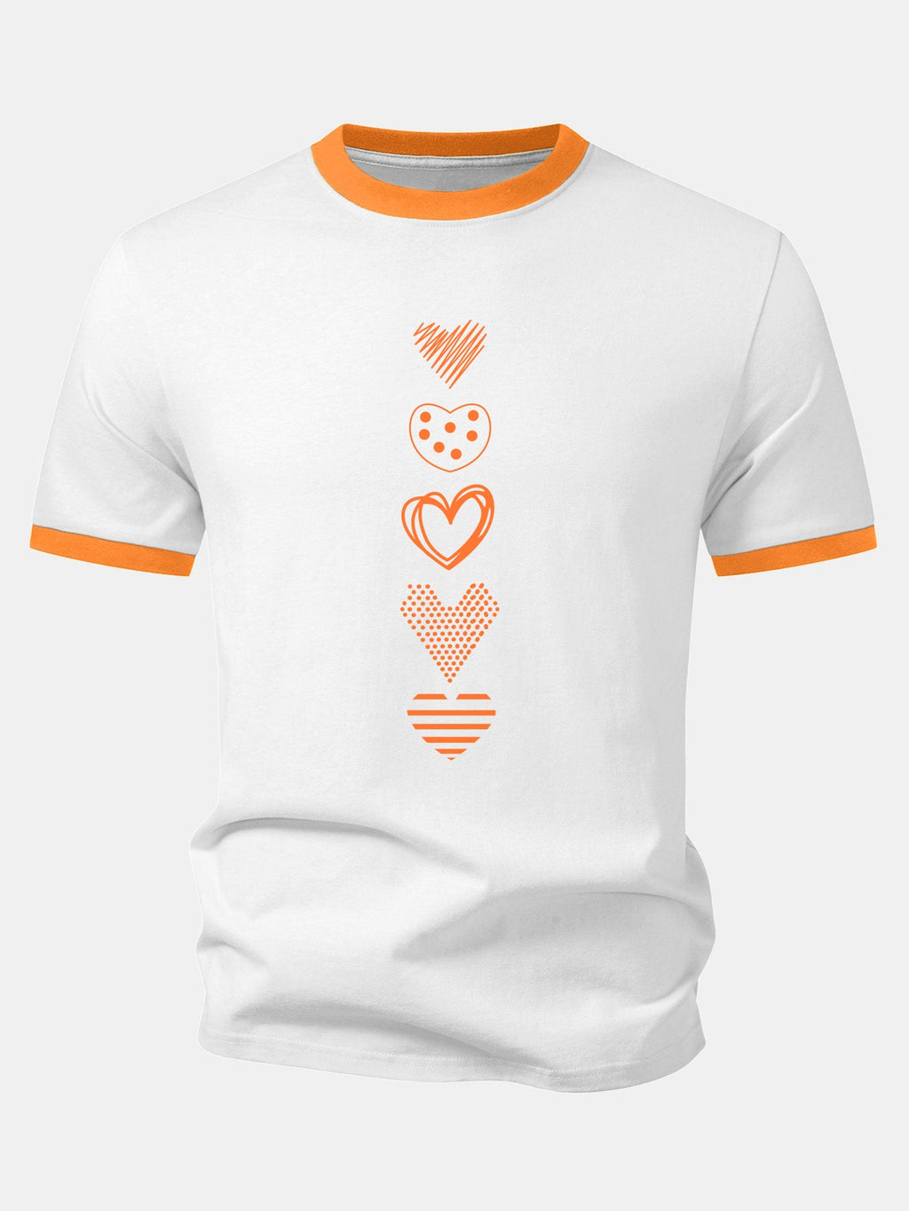 Heart Print Contrast Ringer T-Shirt