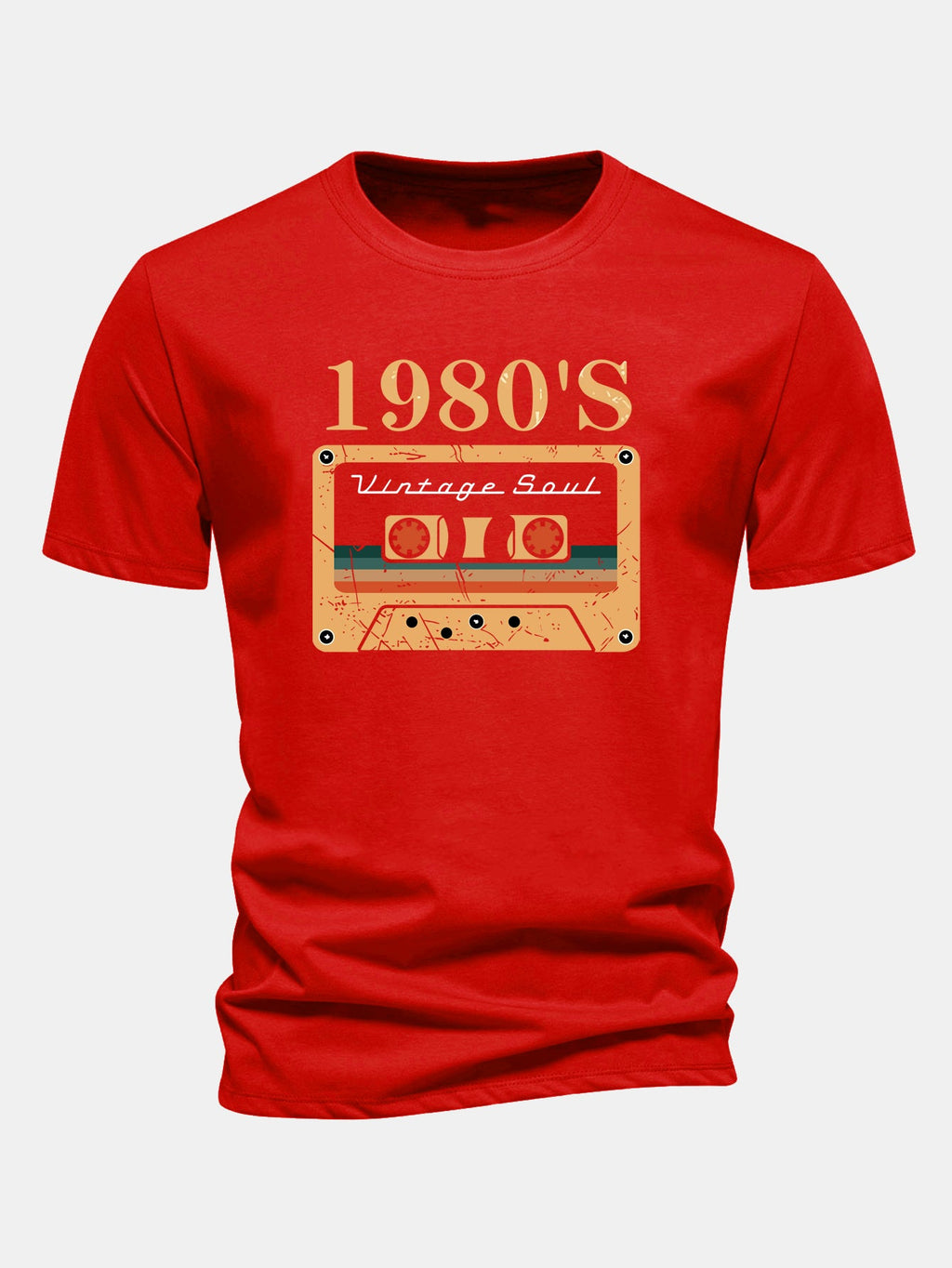 Regular Fit 1980's Cassette Tape Print Cotton T-Shirt