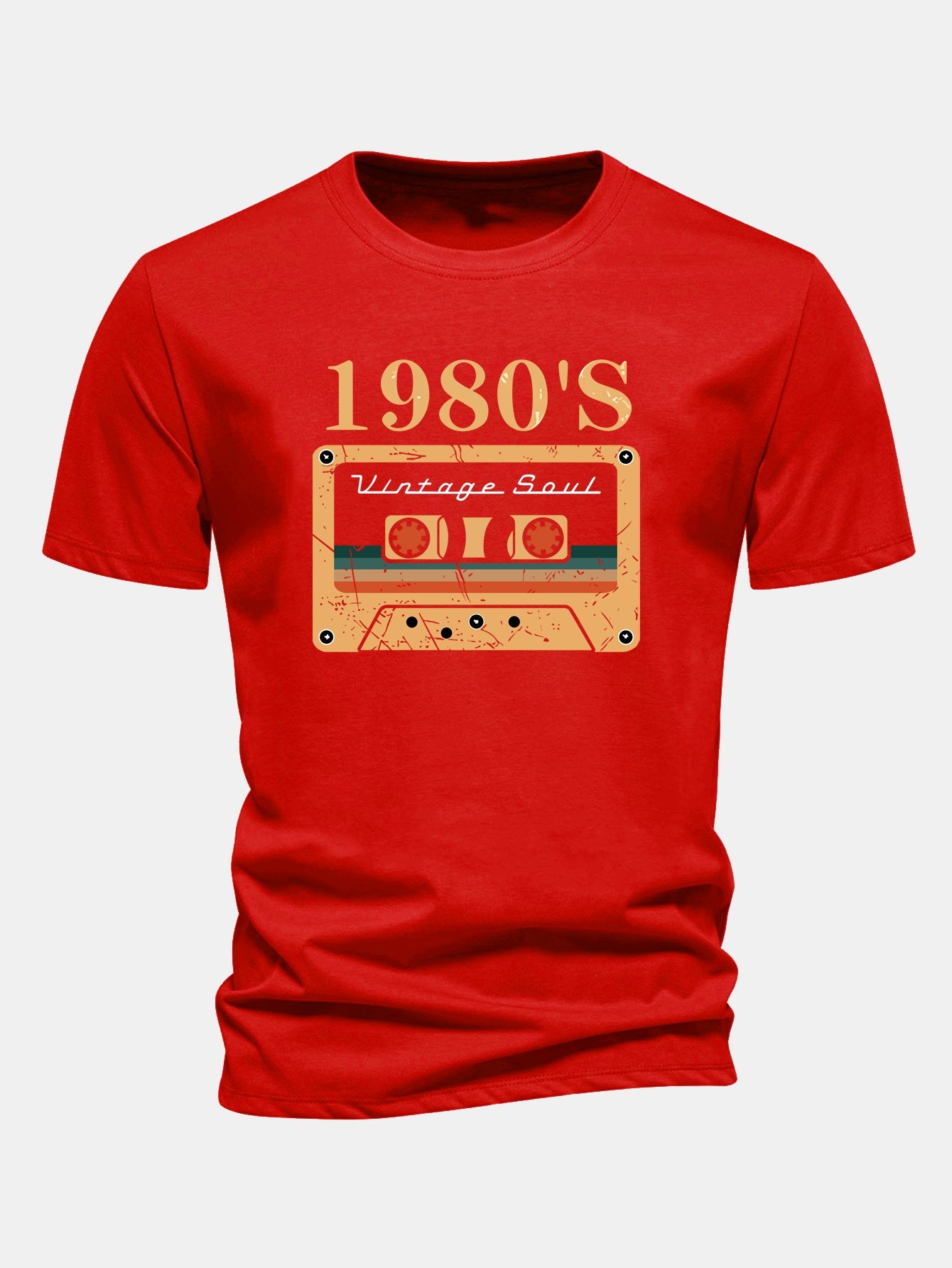 Regular Fit 1980's Cassette Tape Print Cotton T-Shirt