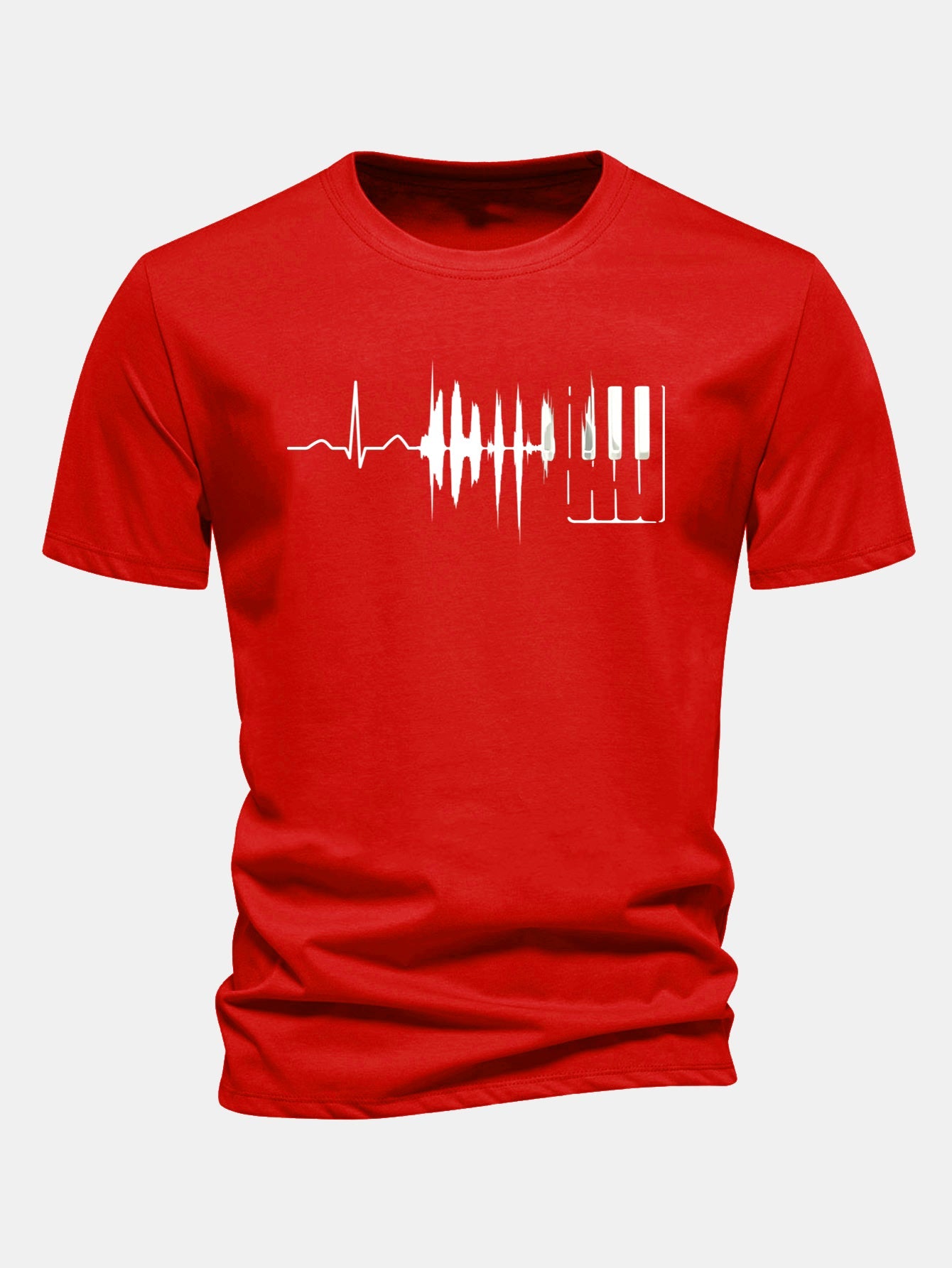 Regular Fit Keyboard Heartbeat Print Cotton T-Shirt