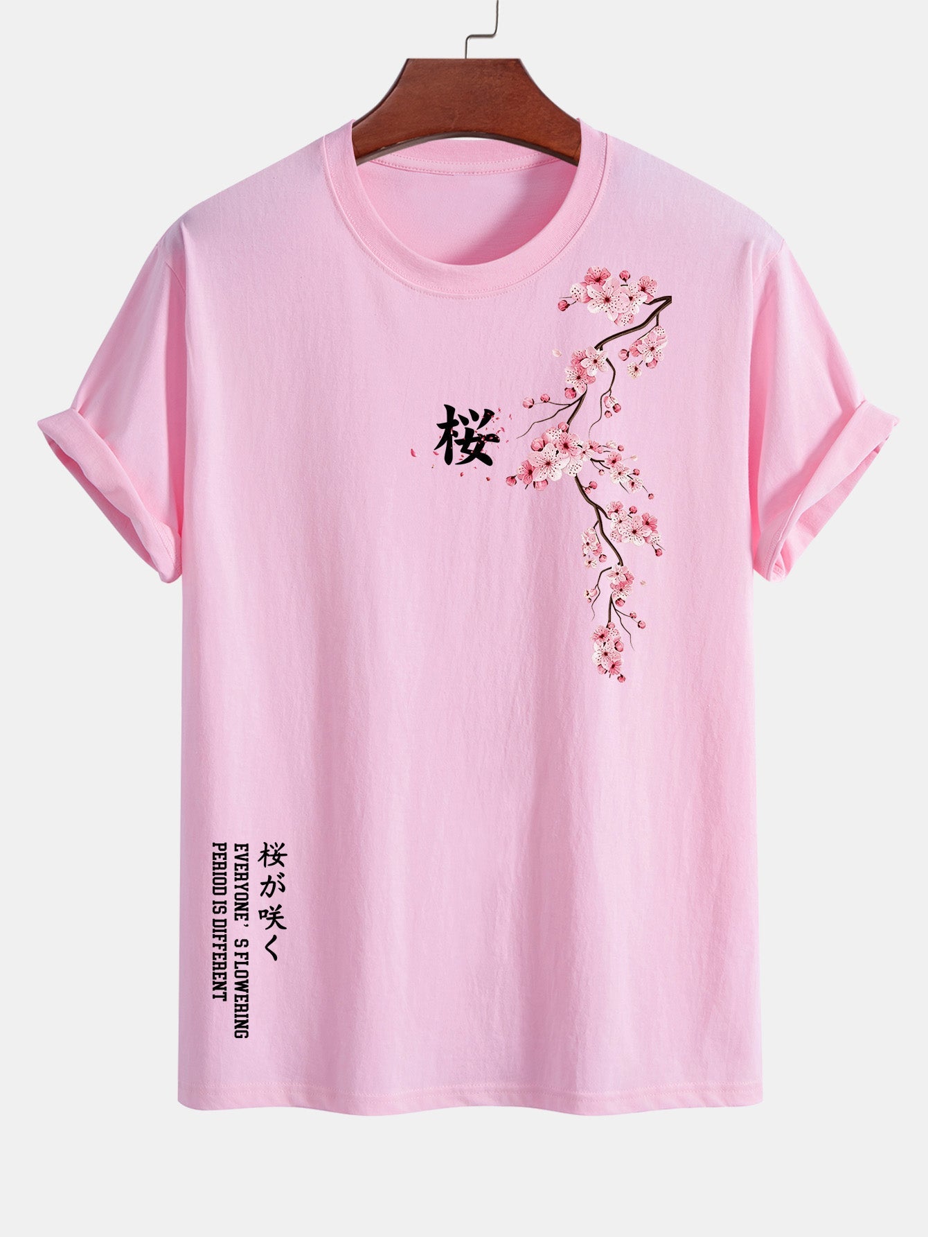 Regular Fit Cherry Blossoms Print Cotton T-Shirt