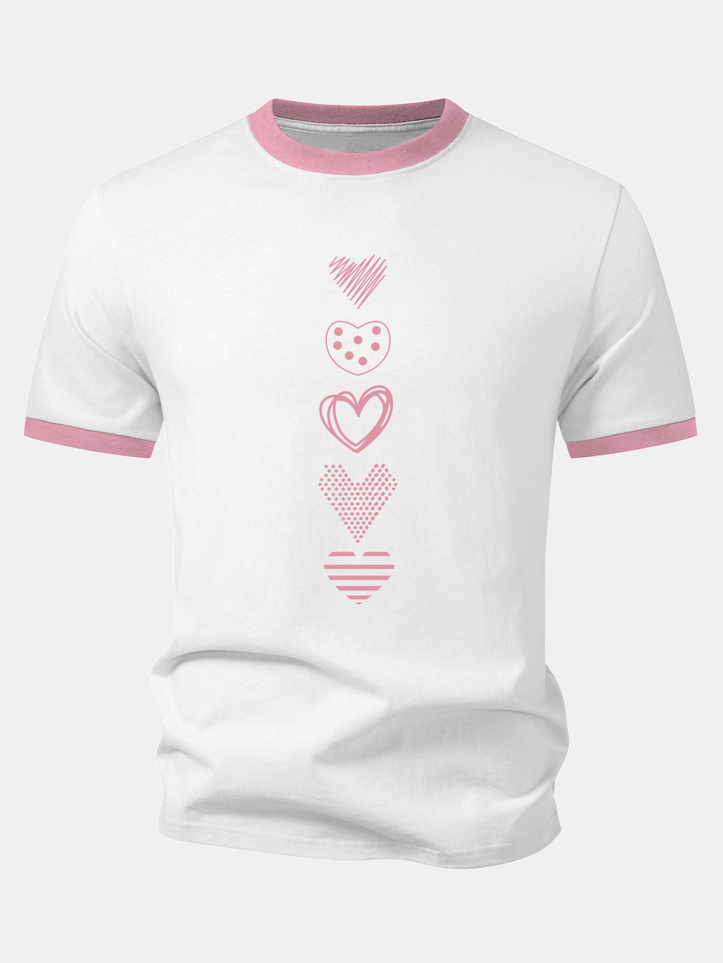 Heart Print Contrast Ringer T-Shirt