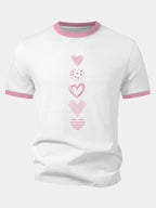 Heart Print Contrast Ringer T-Shirt