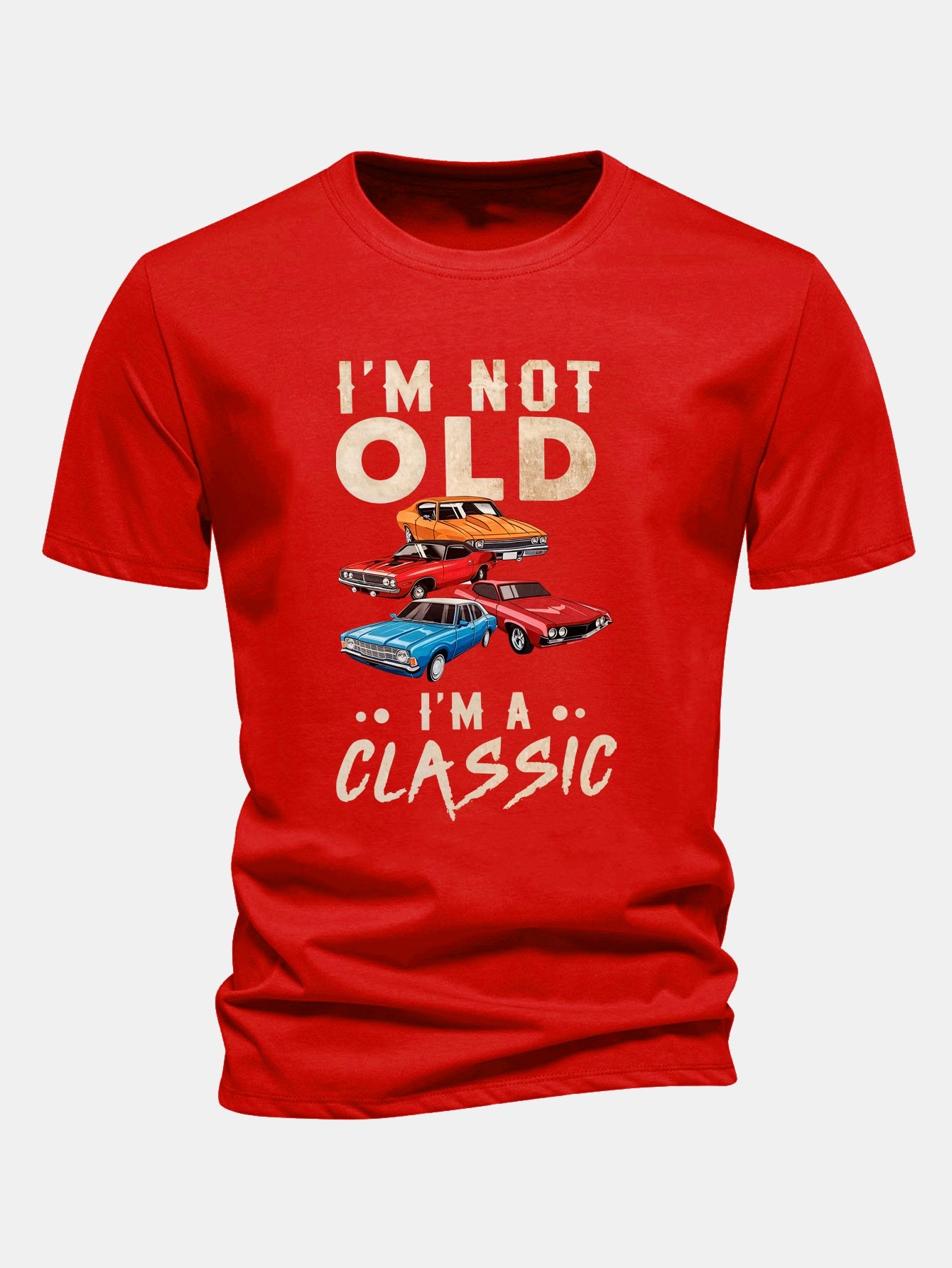 Regular Fit Vintage Car Print Cotton T-Shirt