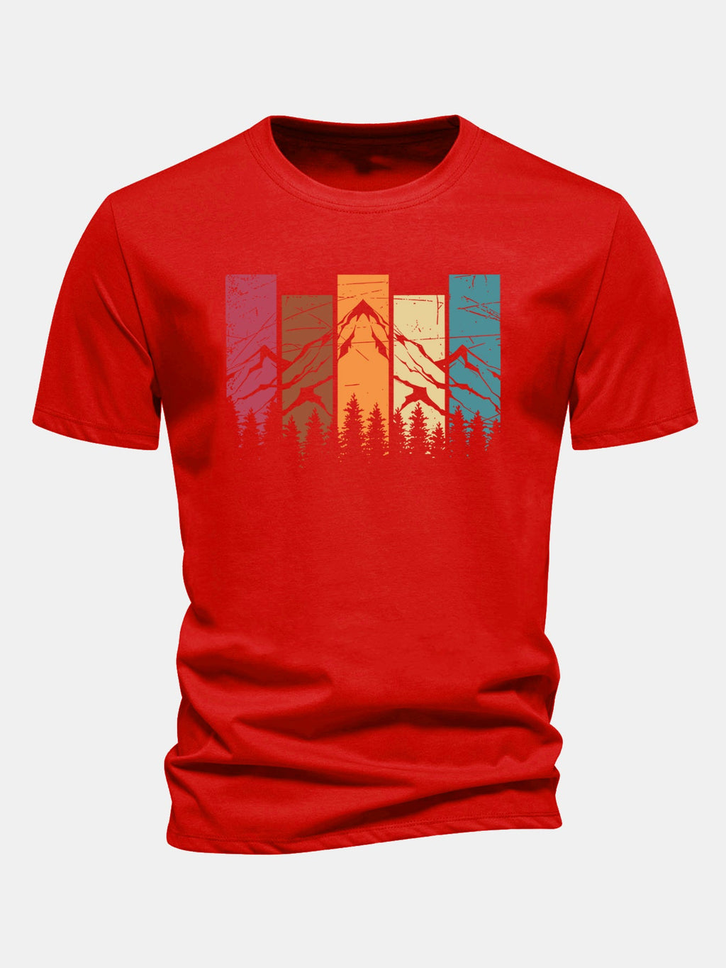 Regular Fit Colorful Mountain Print Cotton T-Shirt