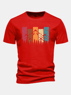 Regular Fit Colorful Mountain Print Cotton T-Shirt