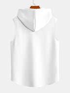 Relax Print Curved Hem Sleeveless Hooded Tank Top