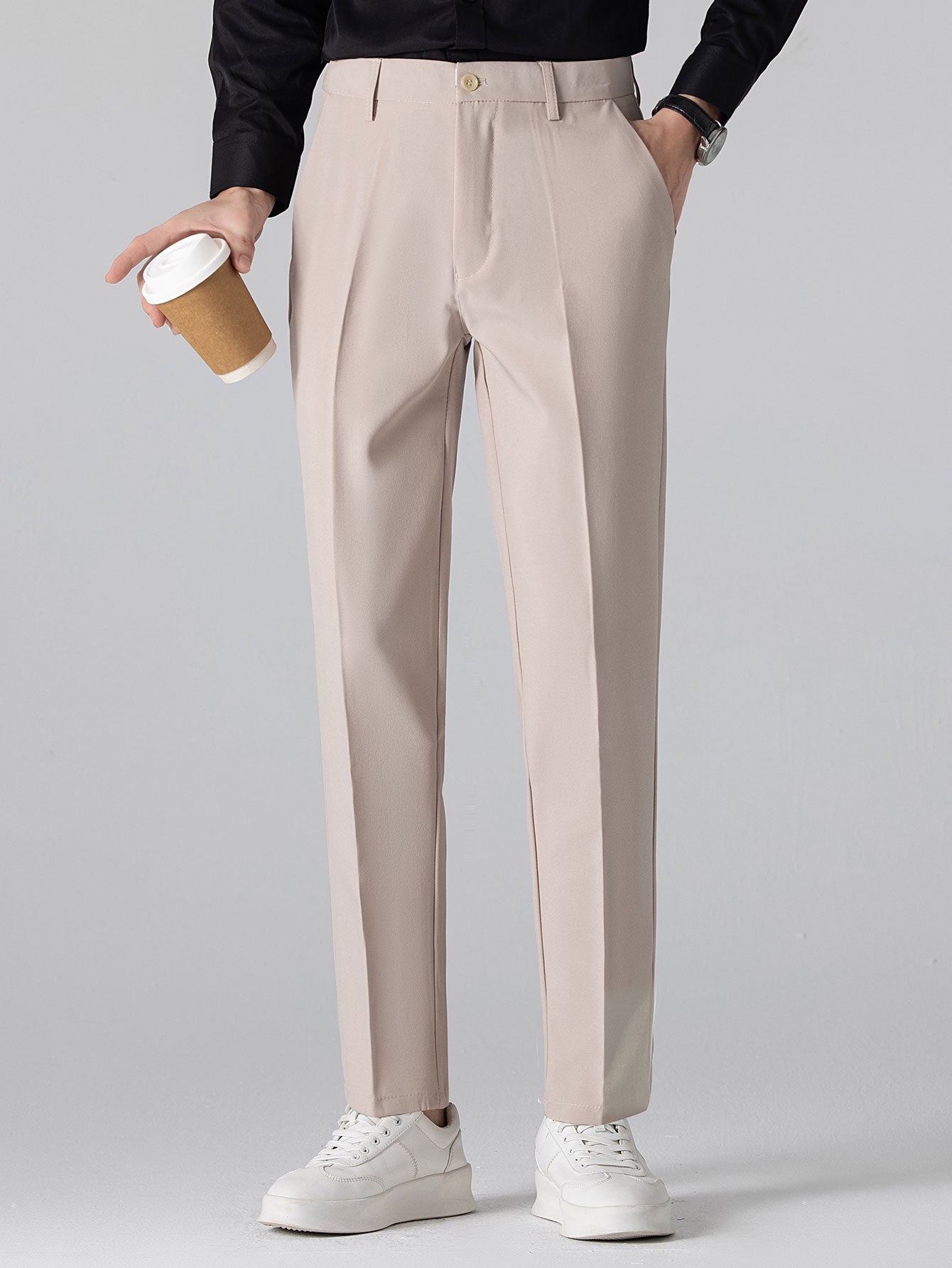 Contrast Striped Ribbed Knit Polo & Slim Fit Tapered Trousers