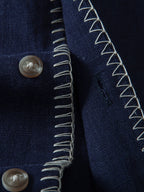 Contrast Stitching Linen Rayon Blend Cuban Shirt