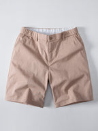 Contrast Striped Ribbed Knit Polo & Elastic Waist Chino Shorts