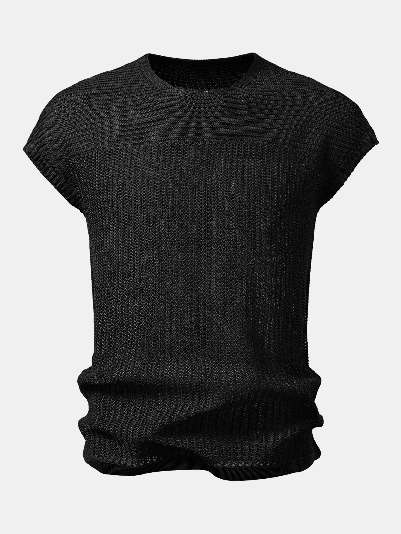 Open Knit Cap Sleeve Mesh Sweater T-Shirt