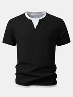 2 In 1 Ribbed Notched Collar T-Shirt & Ribbed 7" Shorts