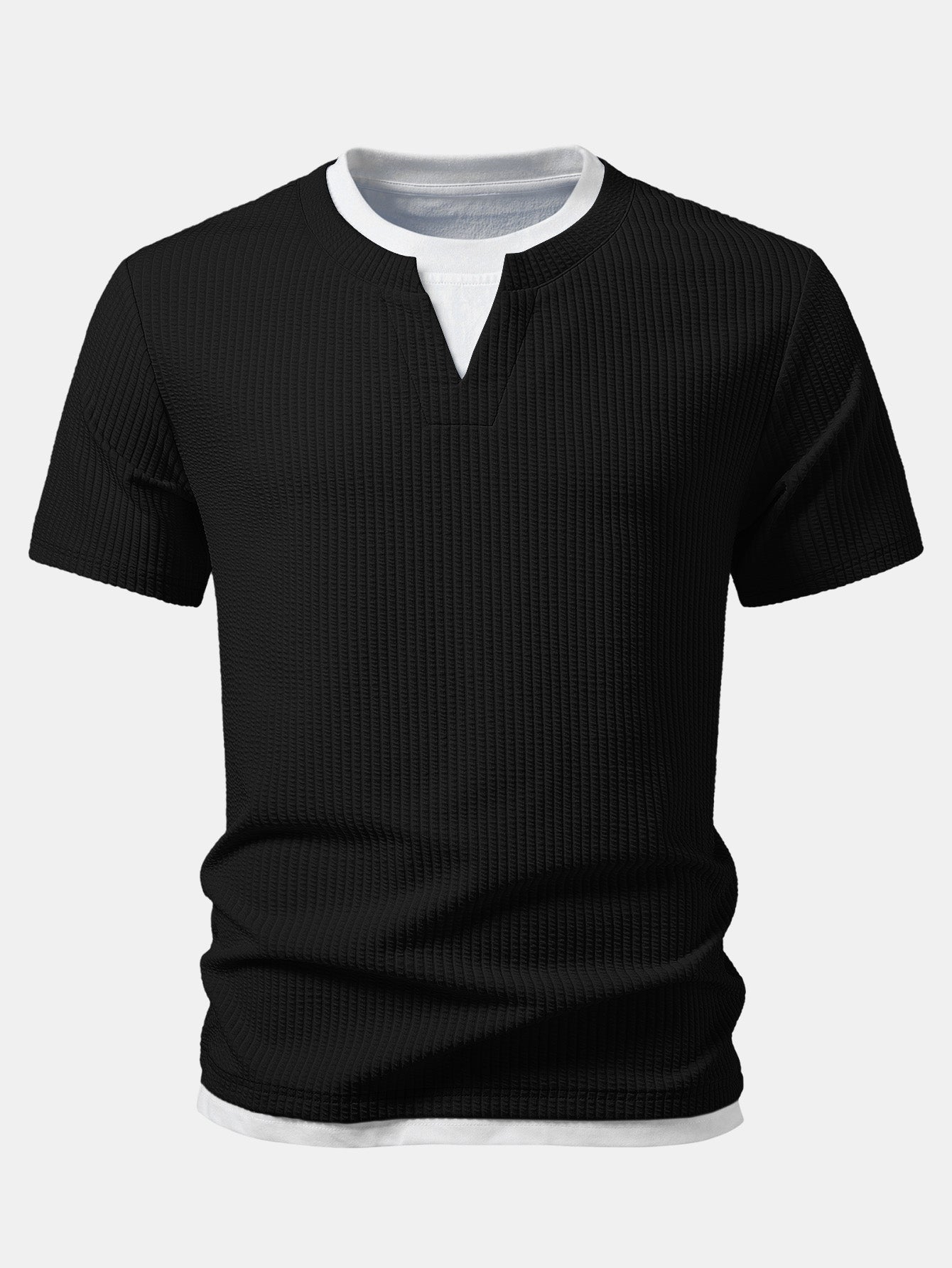 2 In 1 Ribbed Notched Collar T-Shirt & Ribbed 7" Shorts