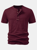Textured Cotton Henry Collar T-Shirt
