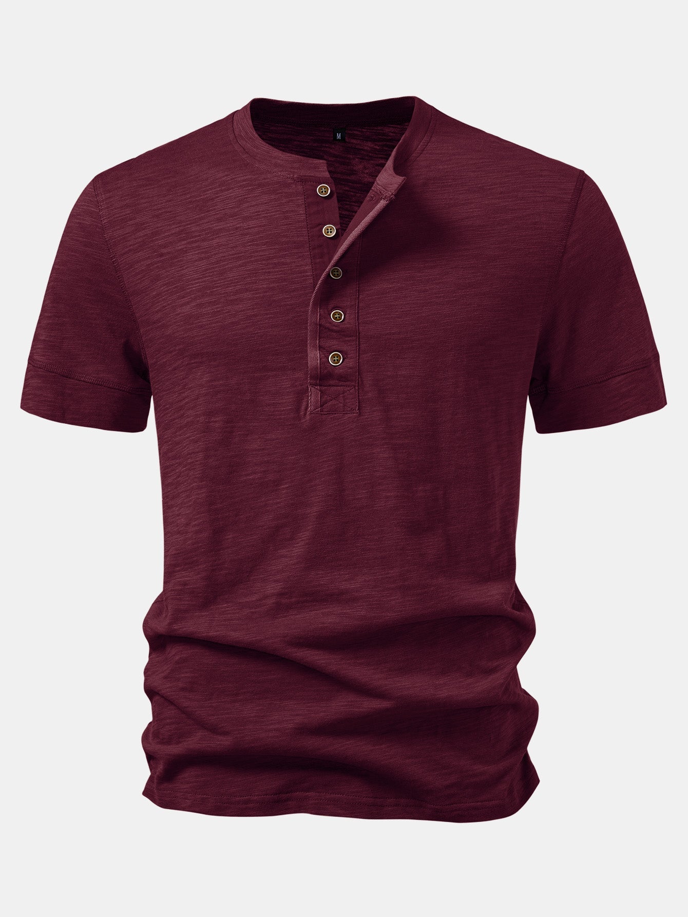 Textured Cotton Henry Collar T-Shirt