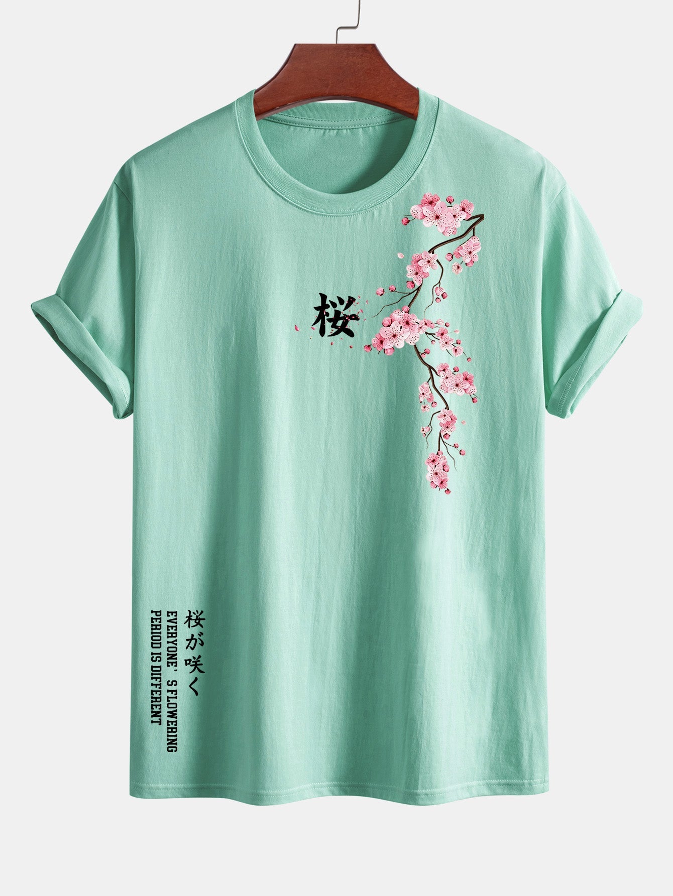 Regular Fit Cherry Blossoms Print Cotton T-Shirt
