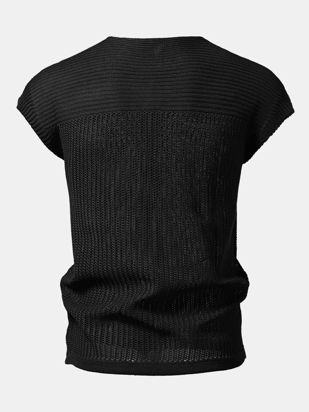 Open Knit Cap Sleeve Mesh Sweater T-Shirt