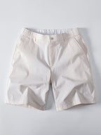 Contrast Striped Ribbed Knit Polo & Elastic Waist Chino Shorts
