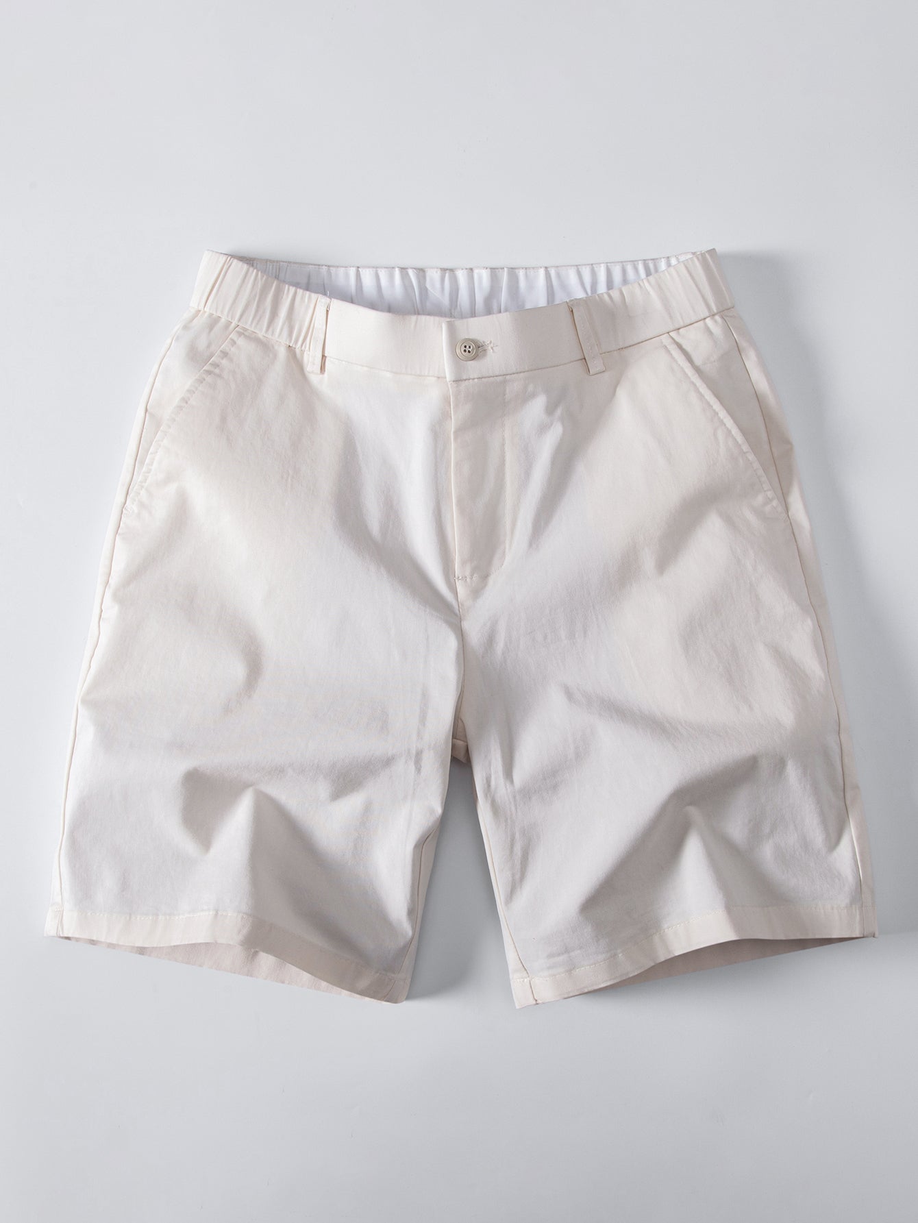 Contrast Striped Ribbed Knit Polo & Elastic Waist Chino Shorts