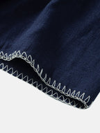 Contrast Stitching Linen Rayon Blend Cuban Shirt