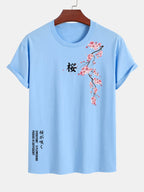 Regular Fit Cherry Blossoms Print Cotton T-Shirt