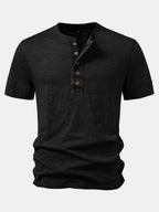 Textured Cotton Henry Collar T-Shirt